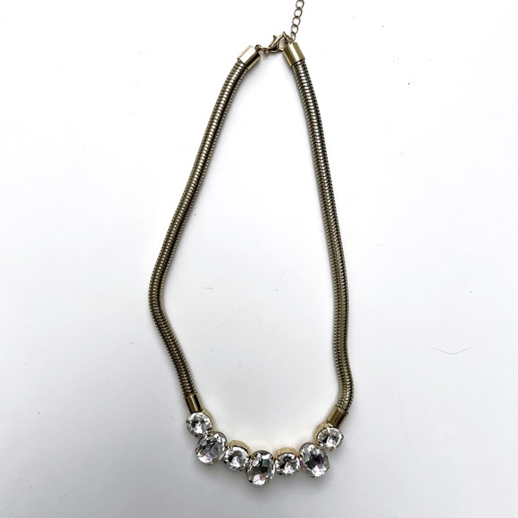 Talbots Necklace Rhinestone Chunky GoldTone Snake Chain Extension Necklace white - Picture 2 of 3